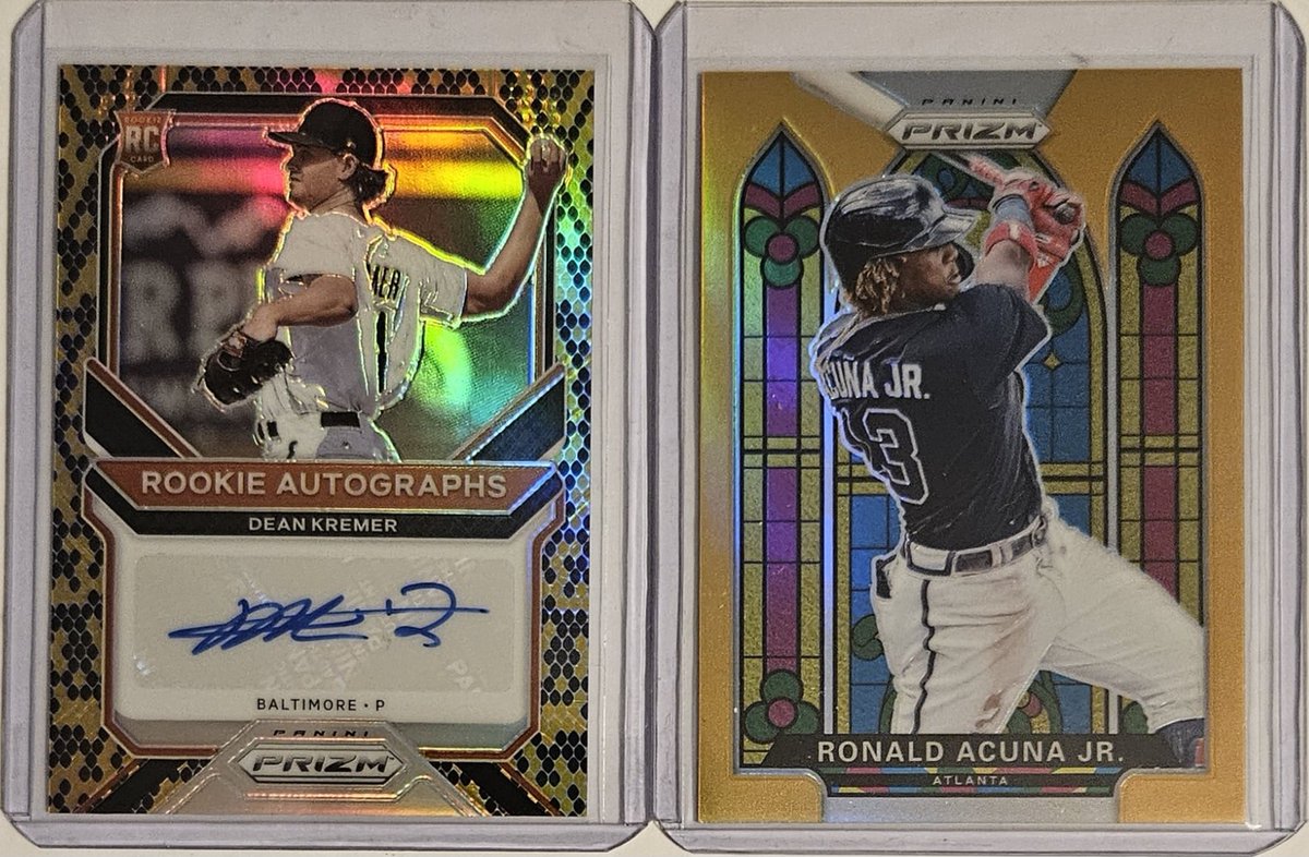 3bangerbreaks's tweet photo. Some of the hits from the 2021 #Panini #Prizm #Baseball #Mixer #Break

#TBBCrew #TBBDraft #TBBRazz #MLB #Snakeskin #Rookie #Class #Autograph #DeanKremer #BreakCredit #Numbered #Stained #Glass #RonaldAcunaJr #Color #Inserts #MikeTrout #Fireworks #Sluggers #Fearless #Illumination https://t.co/bCgFcVe3PW