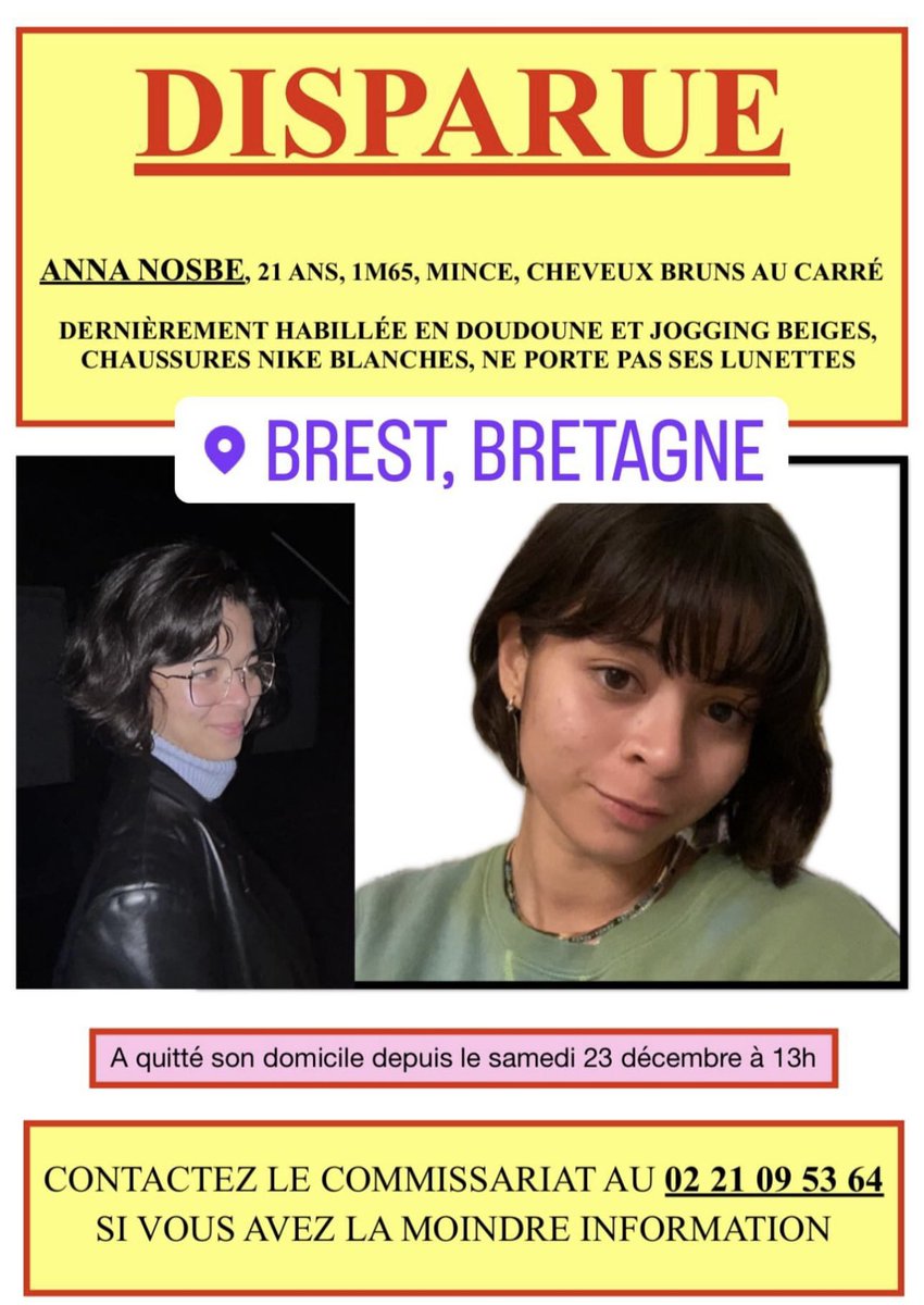⚠️ Ami(e)s breton(nes) ⚠️ Merci de bien vouloir nous aider dans la recherche d’Anna Nosbe en partageant et en passant l’info à votre entourage svp. N’hésitez pas à nous contacter si vous avez des infos !! 🙏🏽 #AvisDeRecherche #Brest #LaBretagne #Breizh #Bzh #AnnaNosbe #Disparue