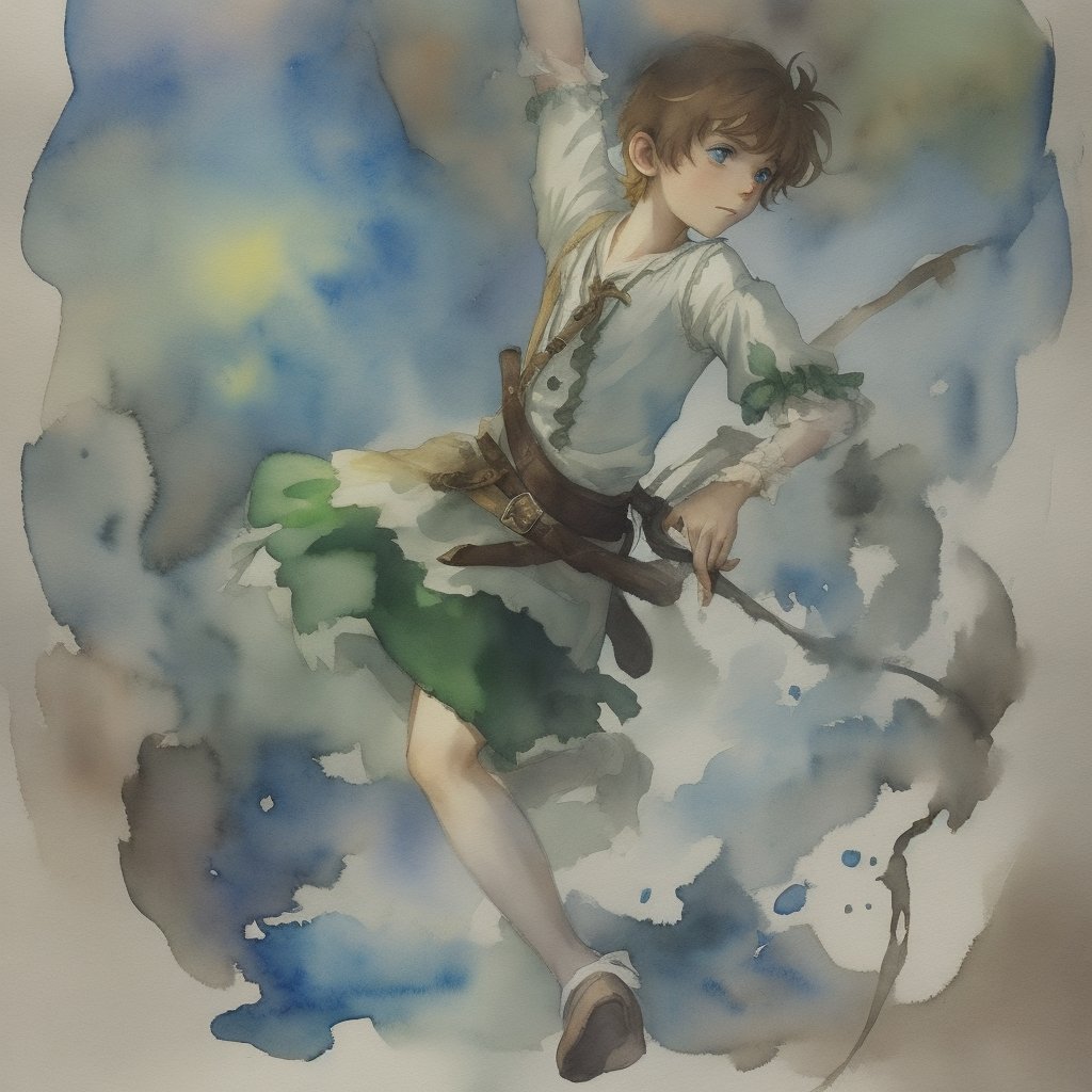 raito_energy's tweet photo. 今日12月27日は「#ピーターパンの日」です🧒
#Leonardoai
#12月27日 #ピーターパン #ai画像 #aiart
#peterpanday #peterpan #watercolor #watercolorpainting https://t.co/8DteCeWkb5