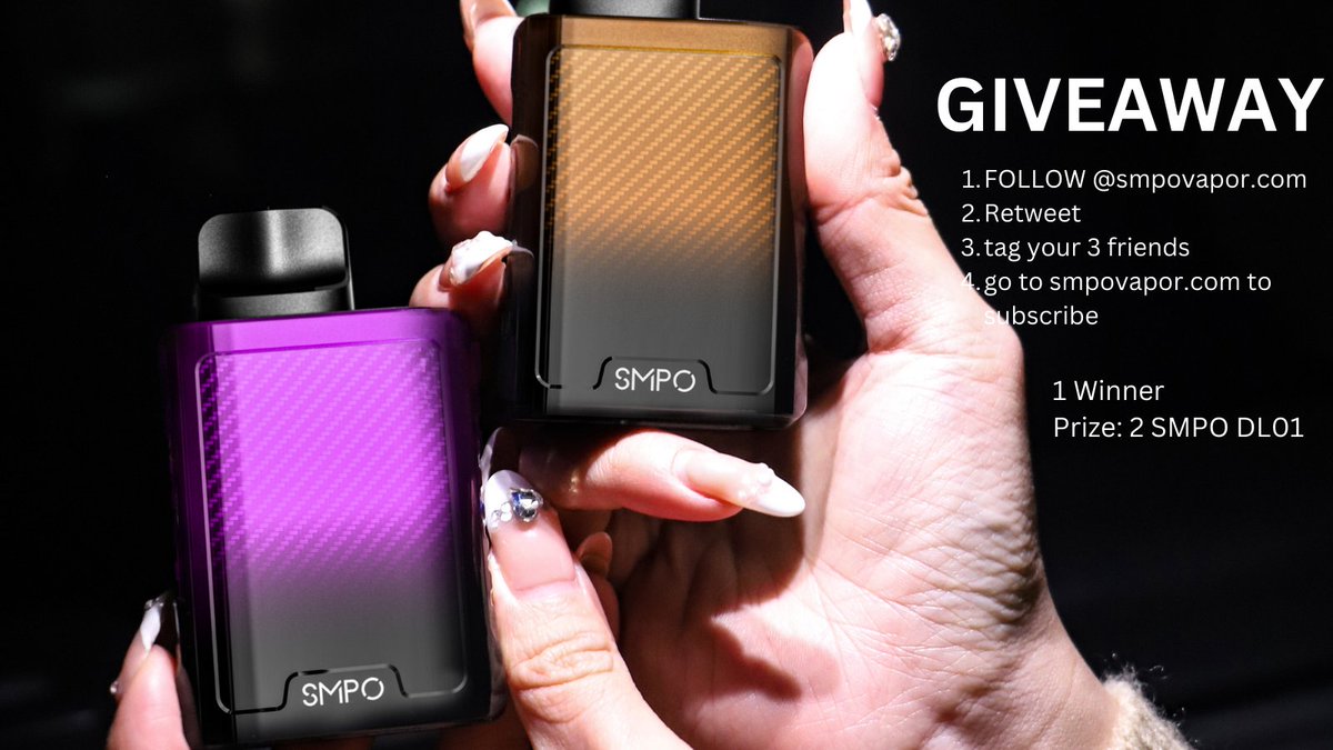 🎉 GIVEAWAY ALERT! 🎁 Embrace the excitement of 2024 with SMPO! 🚀 
——
1. Follow <a href="/smpovapor/">SMPO</a> 
2. Retweet this post
3. Subscribe SMPO visit smpovapor.com  
4. Tag friends for extra entries.  

Make this year unforgettable! 
Announce winner on Jan 3rd, 2024
