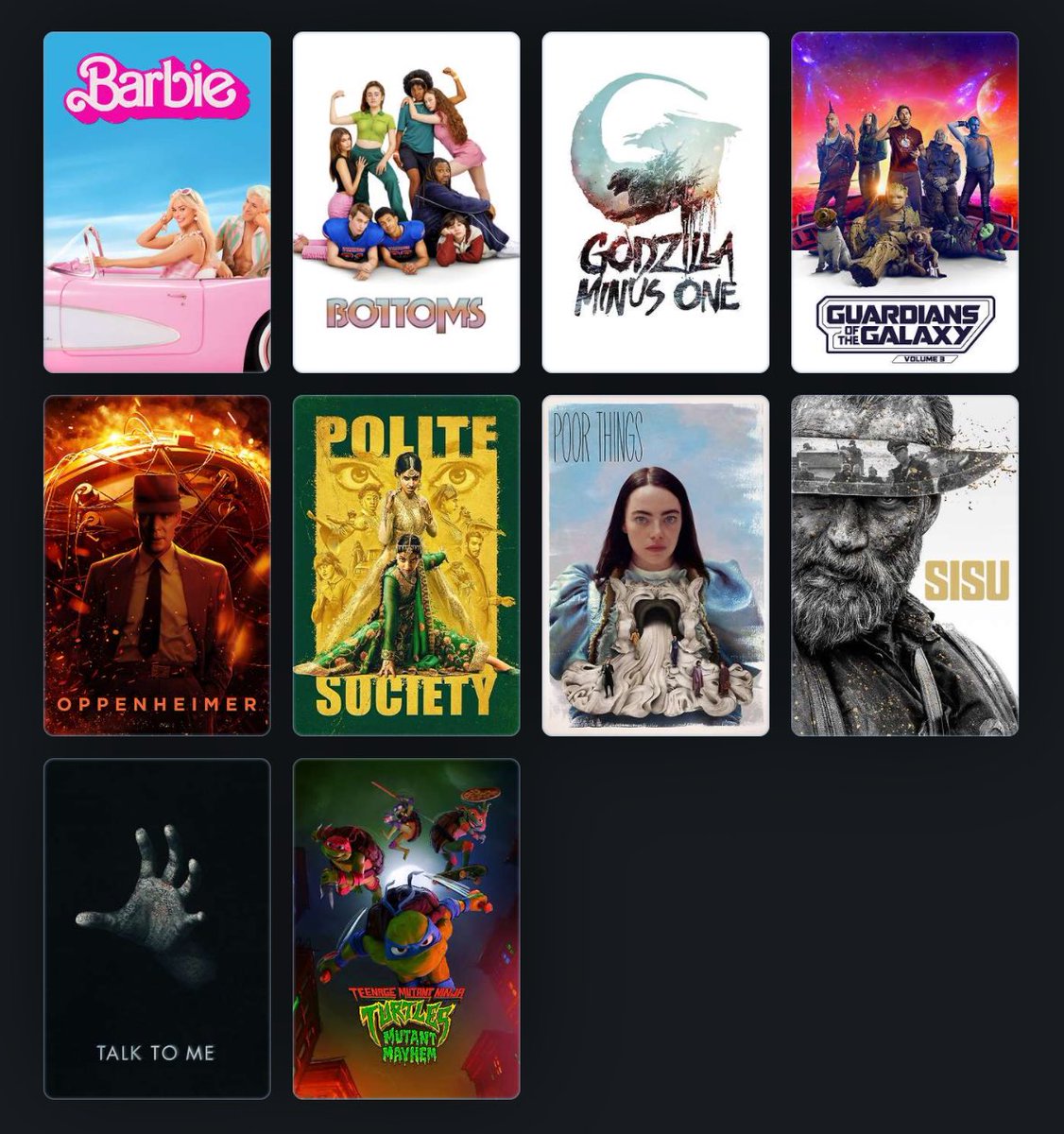 My top 10 favorite movies of the year! Not as many horror as I would have expected… just so many great films in 2023! boxd.it/qYsM8