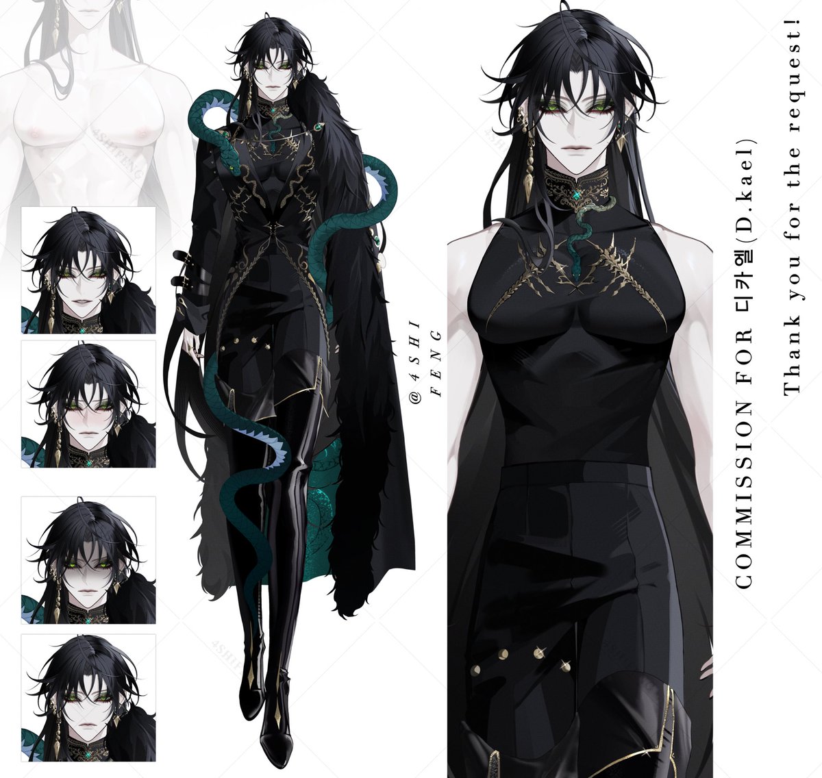 4Shifeng's tweet image. drawing and design l2d model commission for @dkael_0620 
thank you for the request！🥰🖤💚

#l2d #vtubermodel  #Commission #characterdesign