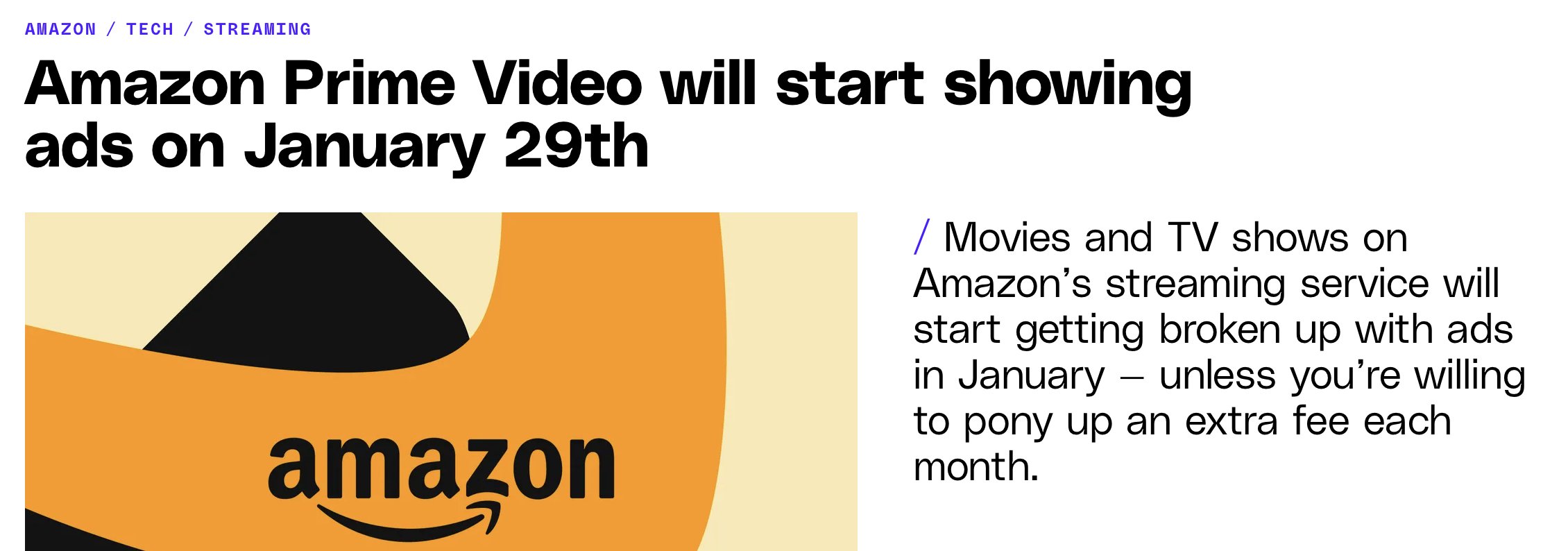 Prime Video to start showing ads on movies and TV shows in January