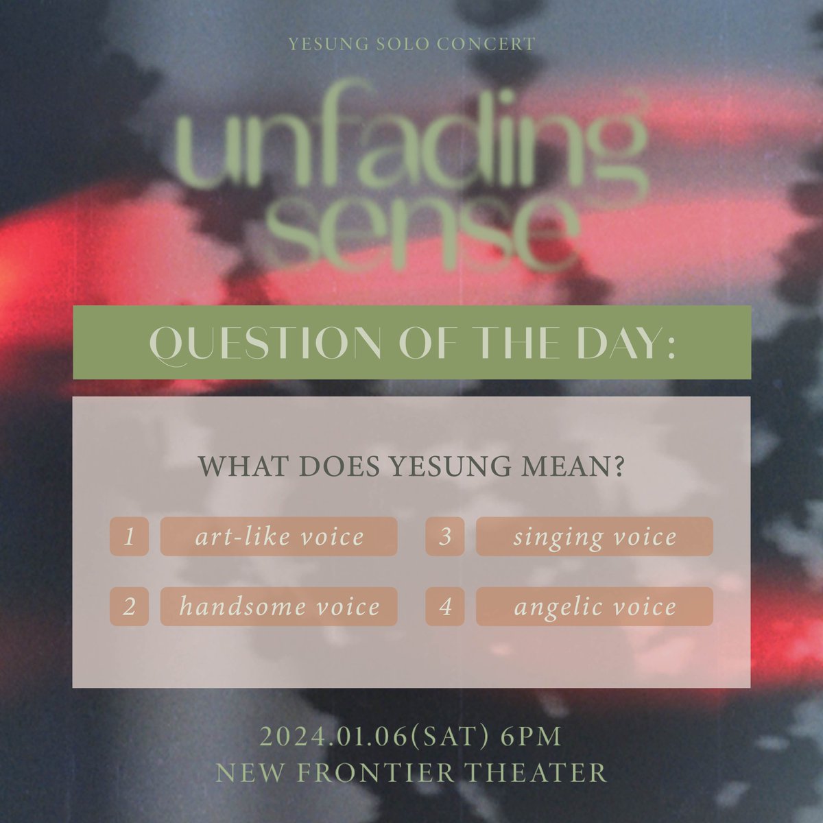 Ever wondered what YESUNG really means? 🤔 As we gear up for YESUNG SOLO CONCERT 'UNFADING SENSE' IN MANILA, let's dive into the meaning behind his name! Drop your answers below! 👇 Tickets are still available at all @TicketNetPH outlets and online via this link:…