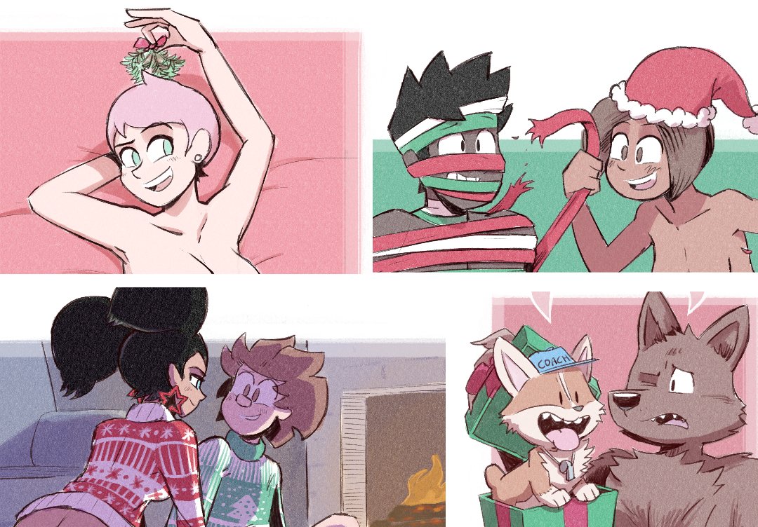 Three spicy (and one silly) new pieces up on my Patreon's "Saucy Hippo" tier for the holidays! patreon.com/samandfuzzy