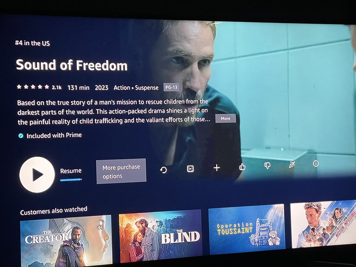TrashDiscourse's tweet photo. Just in case you haven’t seen it, Sound of Freedom is free on Amazon Prime, and is #4 in the US. Make it #1 https://t.co/dbLC2gR3mJ