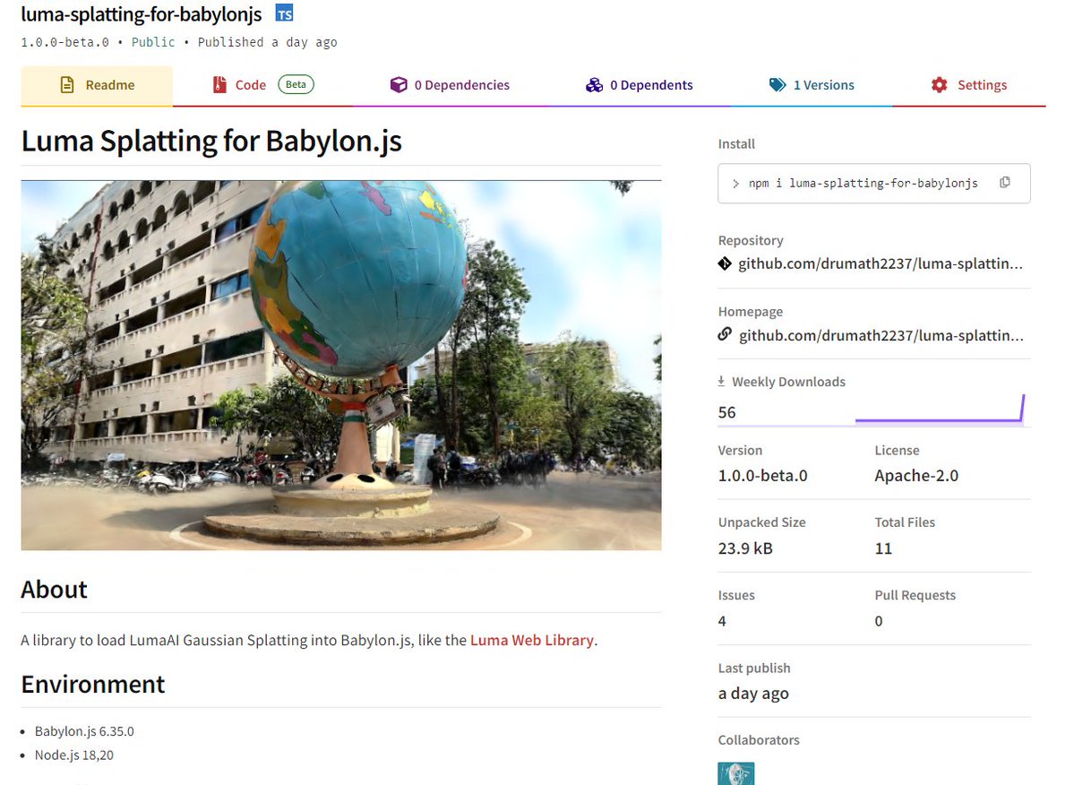 ninisan_drumath's tweet image. LumaAIのGaussianSplattingをBabylon.jsに読み込めるライブラリを公開しました～～
LumaAI公式のLuma Web Libraryを意識して、UUIDを指定して読み込めるようになっていますー
#lumaai #babylonjs #GaussianSplatting 

github.com/drumath2237/lu…