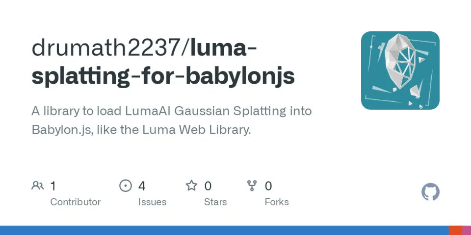 ninisan_drumath's tweet image. LumaAIのGaussianSplattingをBabylon.jsに読み込めるライブラリを公開しました～～
LumaAI公式のLuma Web Libraryを意識して、UUIDを指定して読み込めるようになっていますー
#lumaai #babylonjs #GaussianSplatting 

github.com/drumath2237/lu…