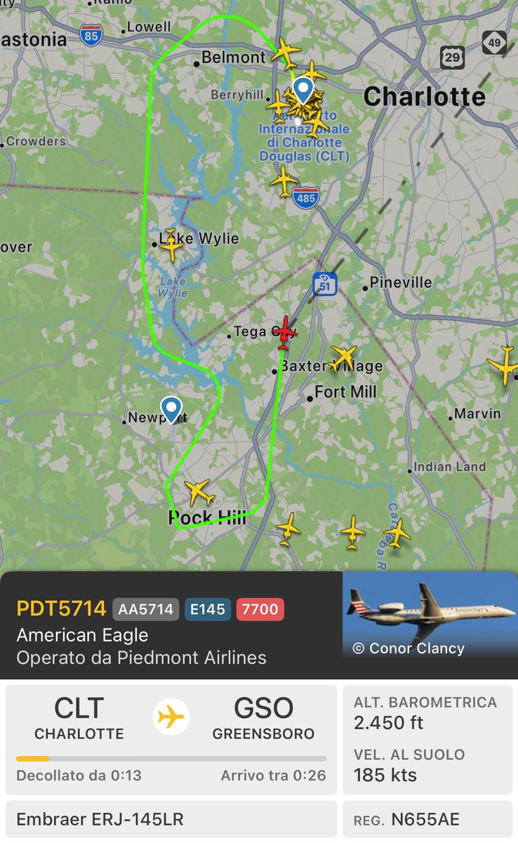 ADESSO [27.12-04:00] In corso #EMERGENZA7700 (generica) per #aereo #Embraer ERJ-145LR volo #PDF5714 decollato poco fa da Charlotte #CLT e diretto a Greensboro #GSO. Rientra nell’aeroporto di partenza.