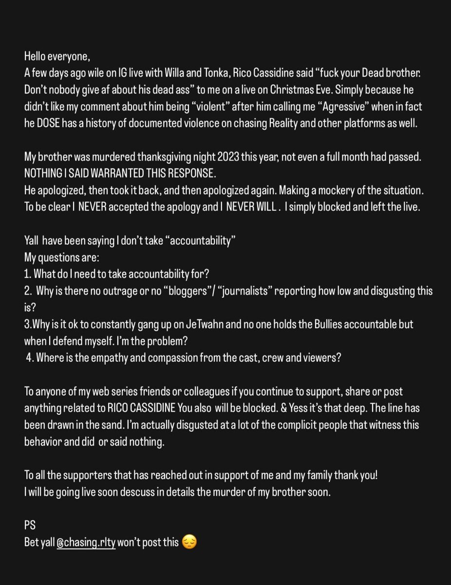 JeTwahn's tweet image. A little message regarding Rico Cassidine @ChasingRLTY  
#chasingatlanta 
#chasingatl 
#chasingatlantaforever 
#chasingReality