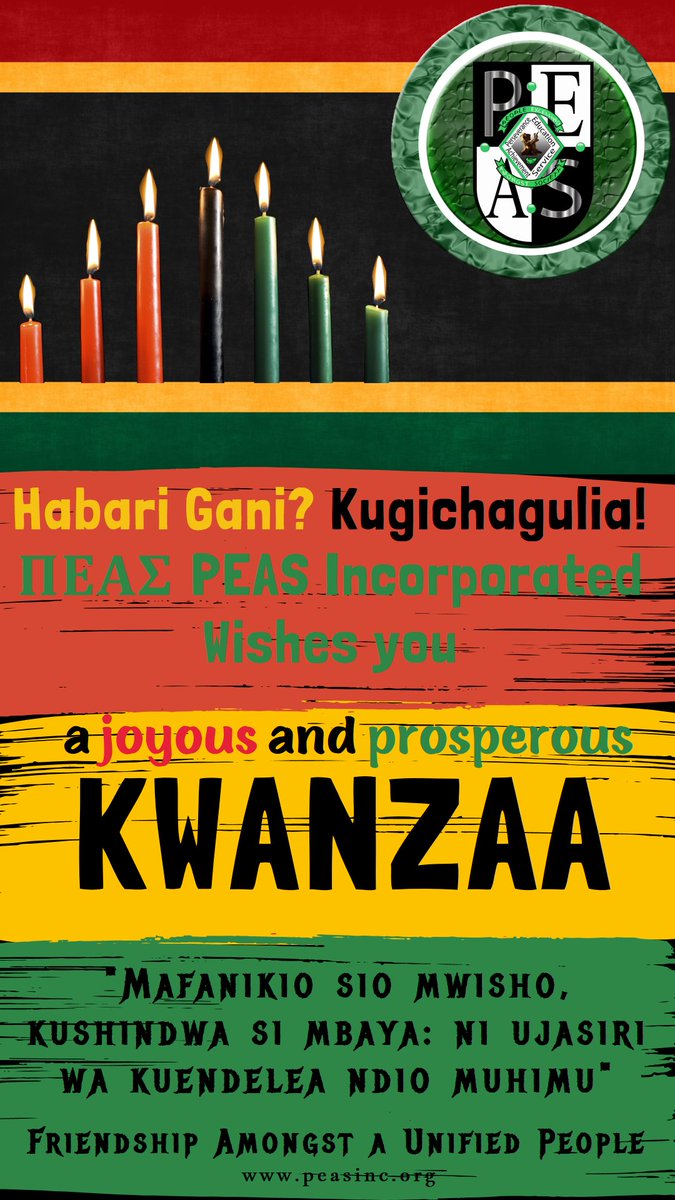 PEASInc's tweet photo. Kwanzaa is more than just a holiday. It is also a lesson from the ancestors of principles that are near and dear to humanity. Today's lesson is Kugichagulia (Self Determination). "Success is not the end, failure is not bad: it is the courage to continue that matters." https://t.co/a1qqkgcwqz