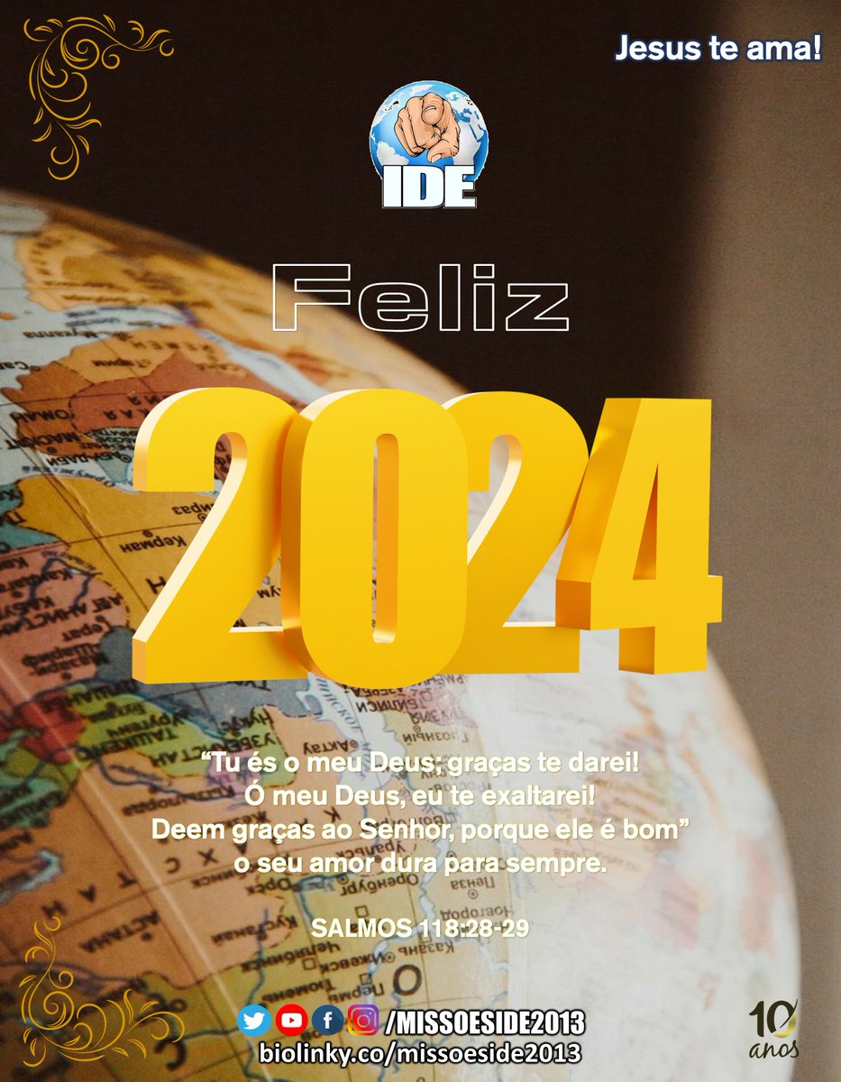 MissoesIDE2013's tweet photo. FELIZ ANO NOVO!
“Tu és o meu Deus; graças te darei!
Ó meu Deus, eu te exaltarei!
Deem graças ao Senhor, porque ele é bom
o seu amor dura para sempre."
SALMOS 118. 28-29
Jesus te ama!
MINISTÉRIO MISSÕES IDE
#MissoesIDE
#Missoes
#AnoNovoIDE
#Feliz2024 https://t.co/9peMjJqfnp