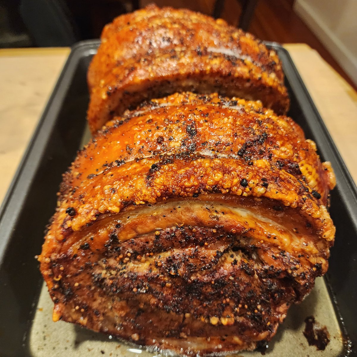 BruceCounts1's tweet photo. Porchetta for Box Day dinner. 

Very tasty!

Credit to my wife and daughter-in-law for preparing what my granddaughter called her "electric chair meal" https://t.co/UxdadiocXz