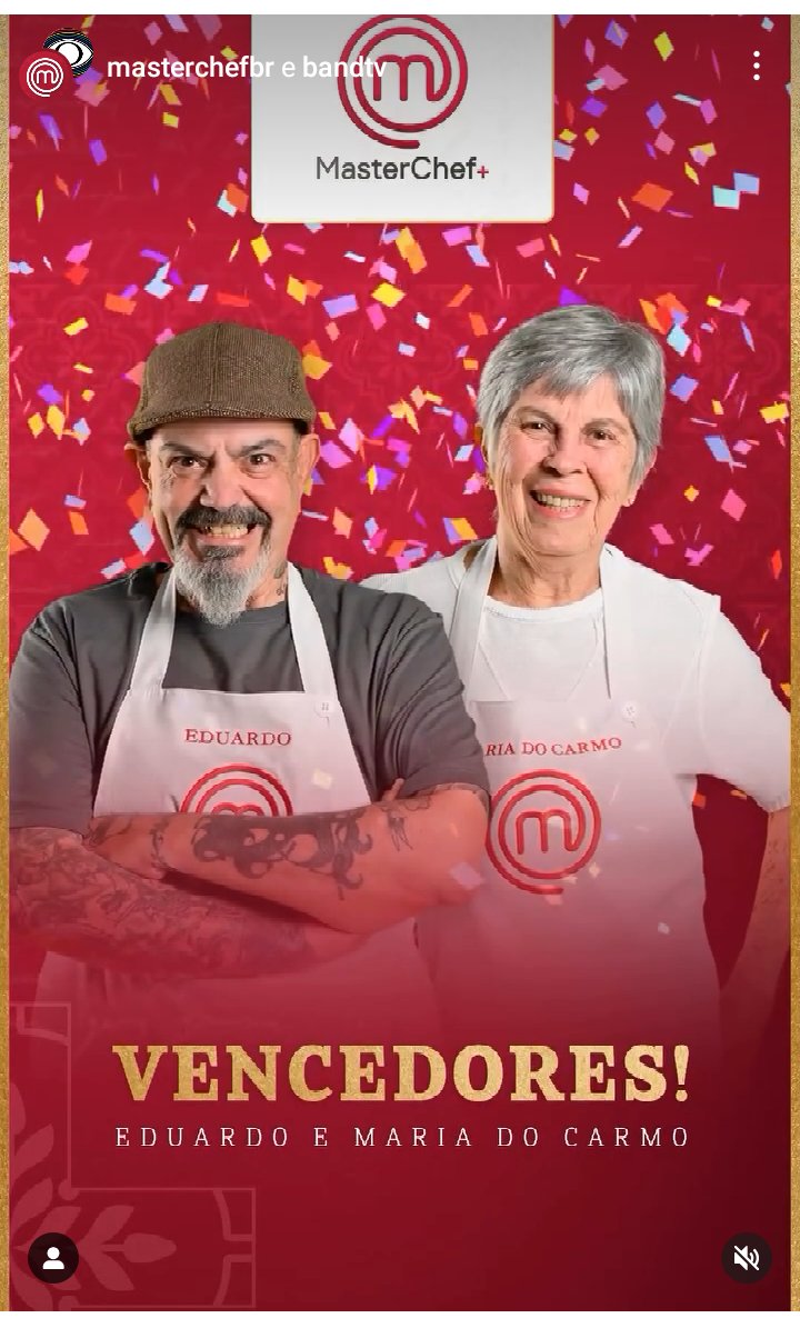 Os Vencedores do #MasterchefBR foi Eduardo e Maria do Carmo