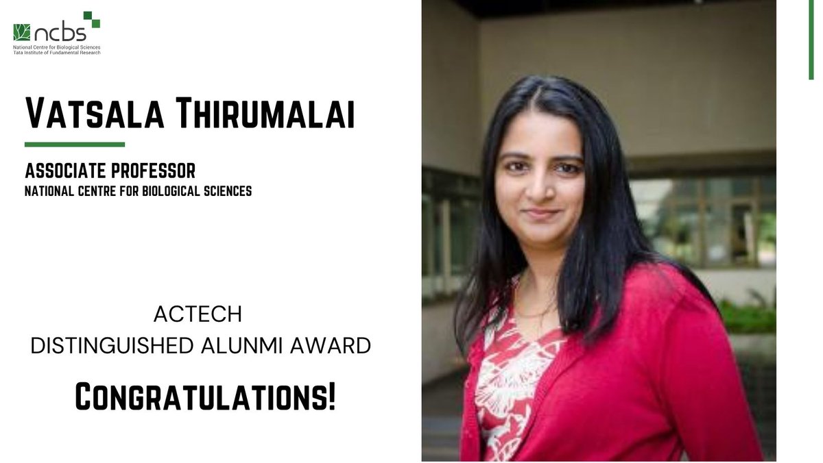 Congratulations! @VatsalaT Prof. Vatsala Thirumalai receives the AC TECH Distinguished Alumni Award 2023 in recognition of her outstanding contributions to neuroscience research and her commitment to science outreach. Click link for more details news.ncbs.res.in/spotlight/ac-t…