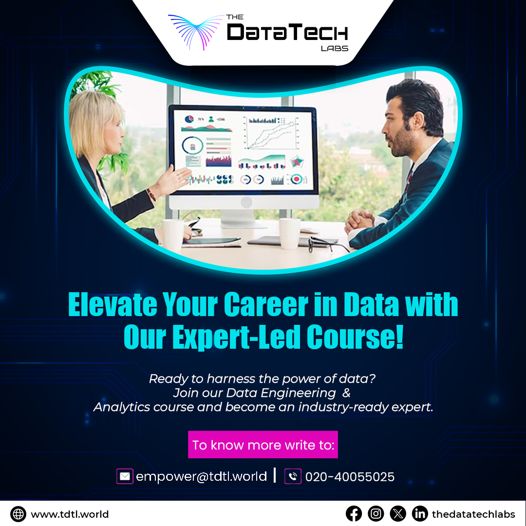 thedatatechlabs's tweet image. Ready to harness the power of data? Join our Data Engineering and Analytics course and become an industry-ready expert.

📥Download Brochure: thedatatechlabs.com/data-eng-analy…

📧 empower@tdtl.world
📞 020-40055025
#DataEngineering #AnalyticsCourse #TheDatatechLabs