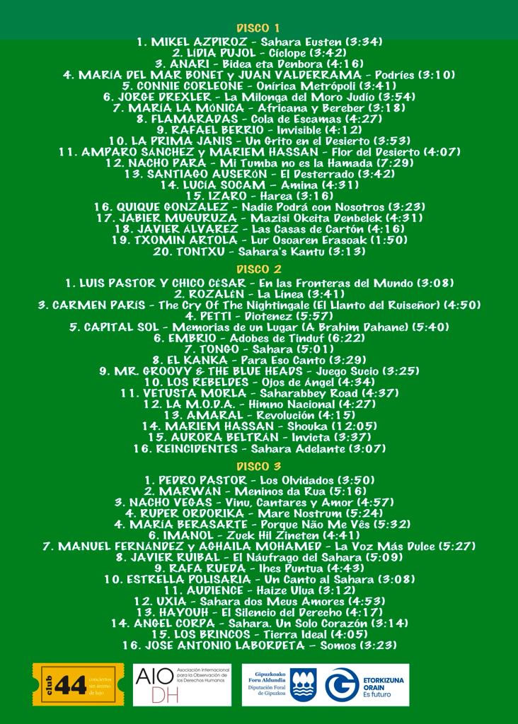 SoroetaJuan's tweet photo. Nueva caja de 3CDs de apoyo al Sáhara Occidental de 52 artistas de todo el Estado
Cómpralo en la web de Club44 - https://t.co/zNU7CzfXYf
Participan con una canción:
@mikelazpiroz @AuroraGila @El_Kanka @NachoVegasTwit 
#WesternSahara #SaharaOccidental #SaharaHurra https://t.co/pqgmvhJrnj