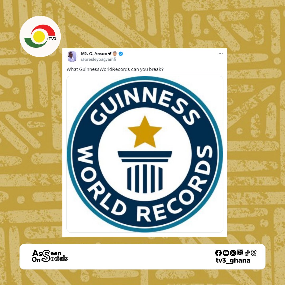 tv3_ghana's tweet photo. What record can you break?🤔

#TV3GH [✍@presleyoagyamfi] https://t.co/vJVciPrNWQ