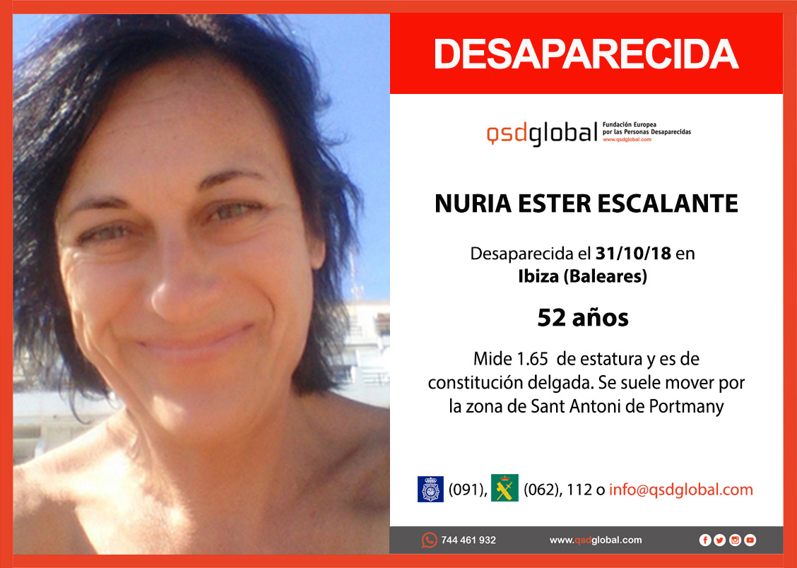 QSDglobal's tweet photo. SIN RASTRO DE NURIA ESTER ESCALANTE 

Nuria desapareció con 52 años el 31 de octubre de 2018 en #Ibiza 

#TodosYTodoPorEncontrarla https://t.co/t63UWoHHqn