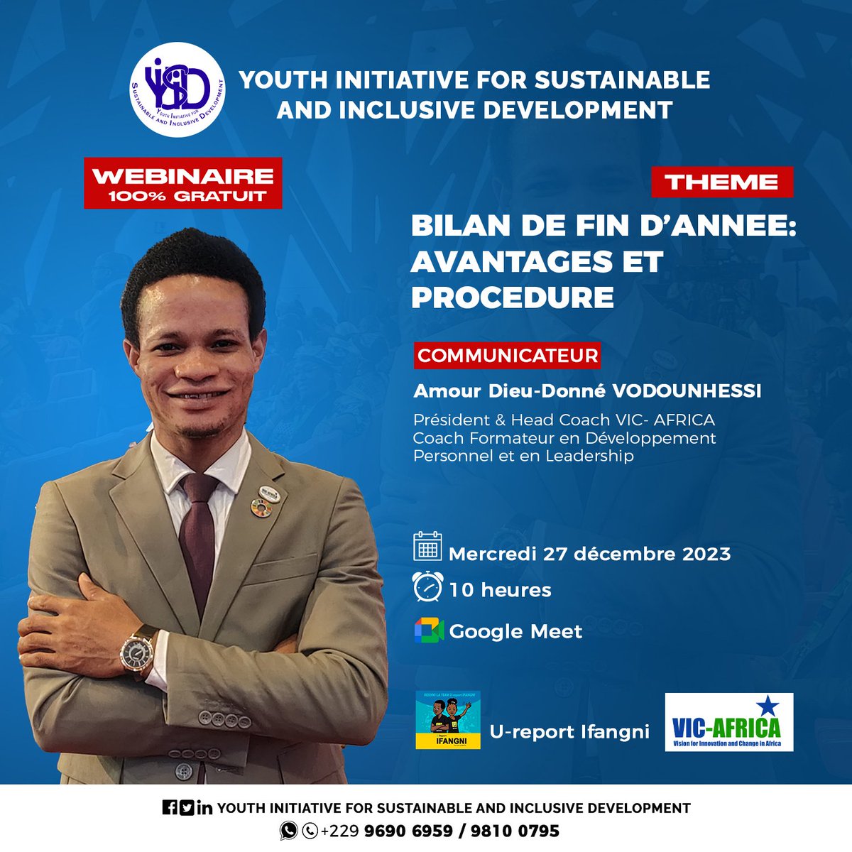 Chers amis et Sympathisants, nous serions en ligne dans quelques minutes pour apprendre pourquoi et 𝐂𝐨𝐦𝐦𝐞𝐧𝐭 𝐟𝐚𝐢𝐫𝐞 𝐬𝐨𝐧 𝐛𝐢𝐥𝐚𝐧 𝐝𝐞 𝐟𝐢𝐧 𝐝'𝐚𝐧𝐧é𝐞  via Google Meet.

Merci de nous rejoindre à travers LE lien de connexion: meet.google.com/toj-cwrr-baq