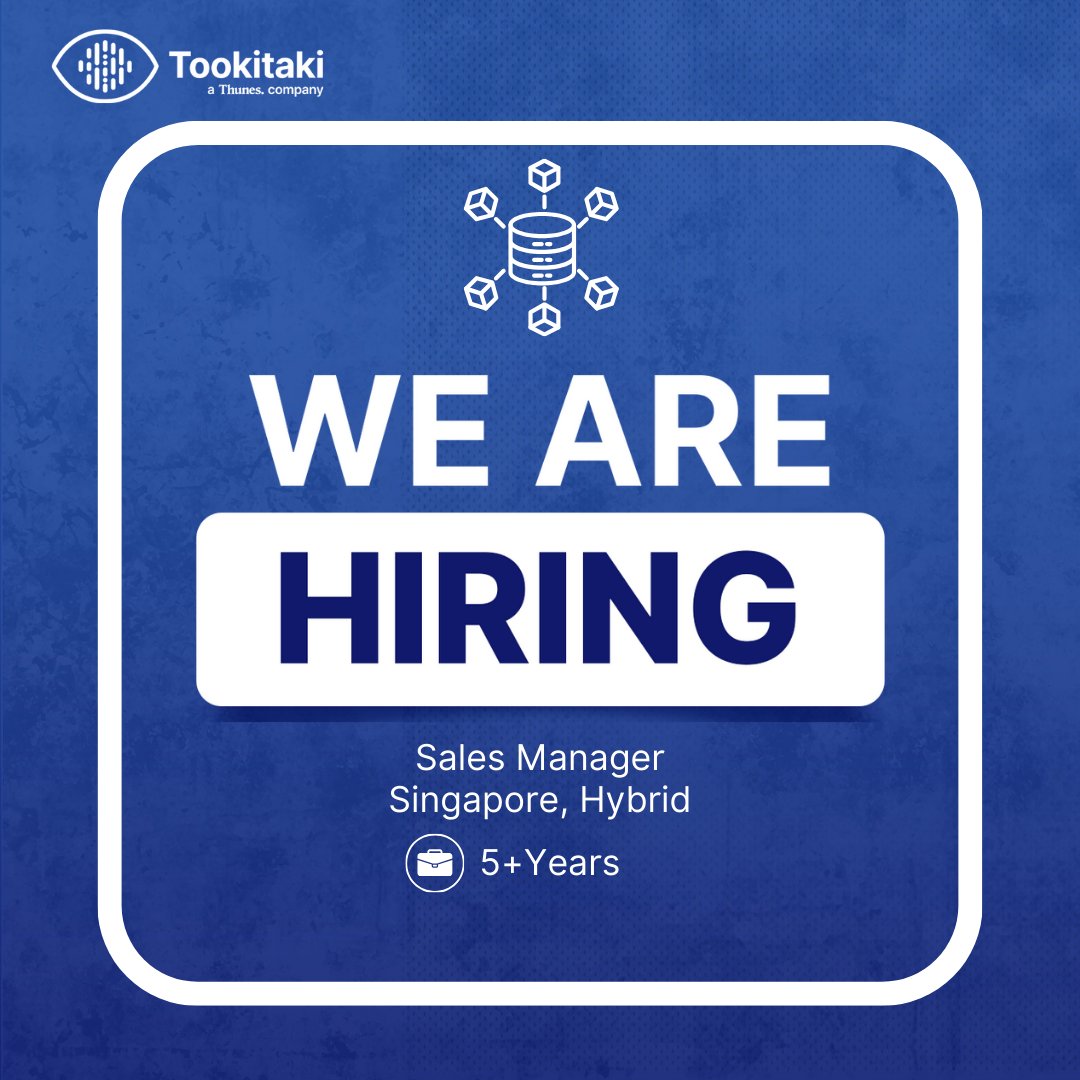 tookitaki's tweet photo. We’re hiring Sales Manager- Singapore with 5+ years of work experience! Have a look at the details below, and apply now at https://t.co/vnAnJa1hzR

#hiringnow #hiringalert #sales #marketingstrategies #presales #salescareers #hybridwork https://t.co/5o4fHfiqOP