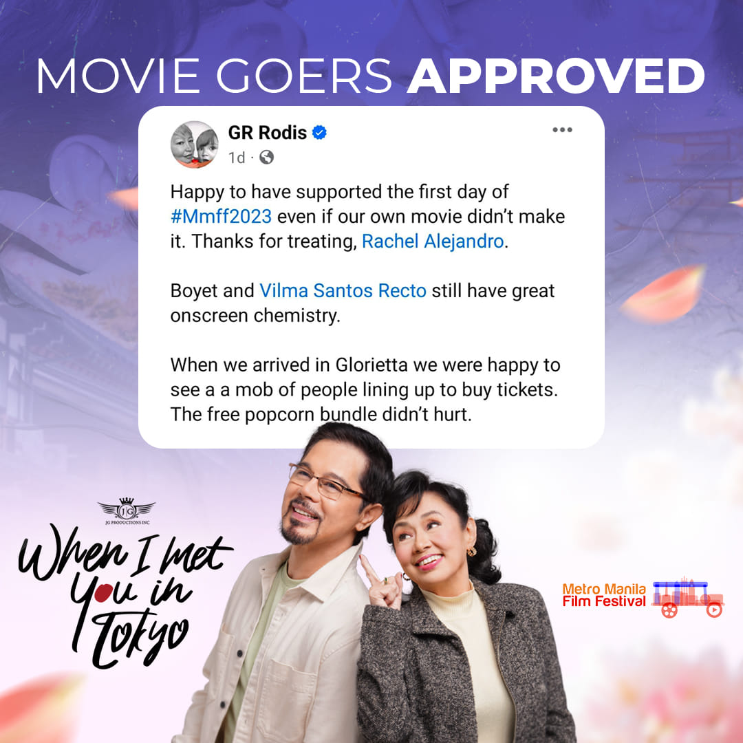 Bruuuuuuu maraming salamat sa patuloy na panunuod ng When I Met You In Tokyo at sa mga nag uumapaw na positive reviews and feedbacks✨ Wag magpahuli sa pang malakasang Love Story Movie ngayong taon! Visit cinemas near you and watch #WhenIMetYouInTokyo ❤️

#MMFF2023 #MMFF