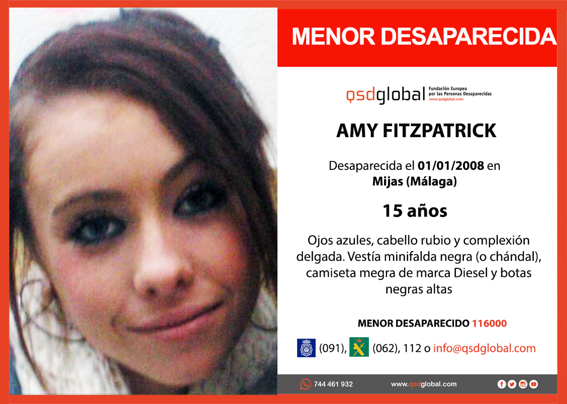 DIECISEIS AÑOS SIN RASTRO DE AMY FITZPATRICK

Amy tenía 15 años cuando desapareció el 1 de enero de 2008 en #Mijas #Malaga 

#TodosYTodoPorEncontrarla