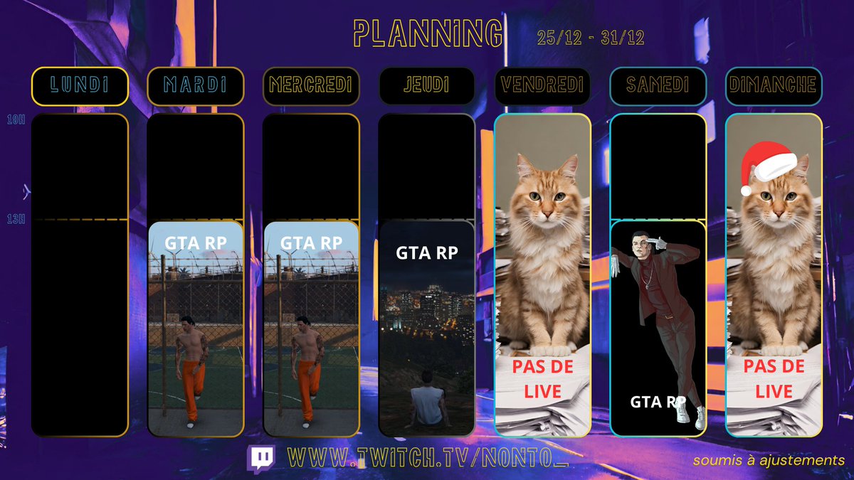 Le planning de la semaine !