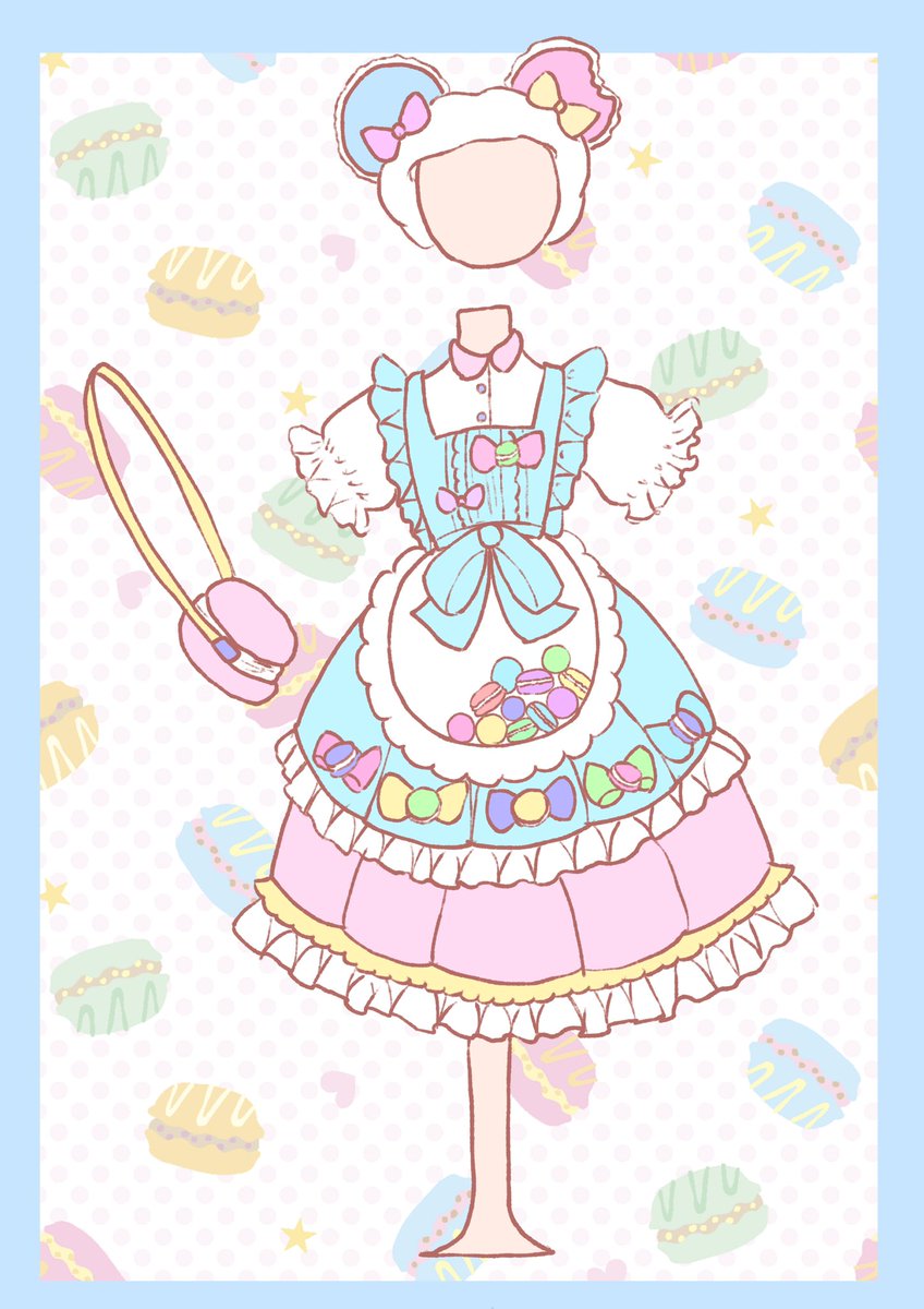 bow frills macaron dress pink bow apron solo  illustration images