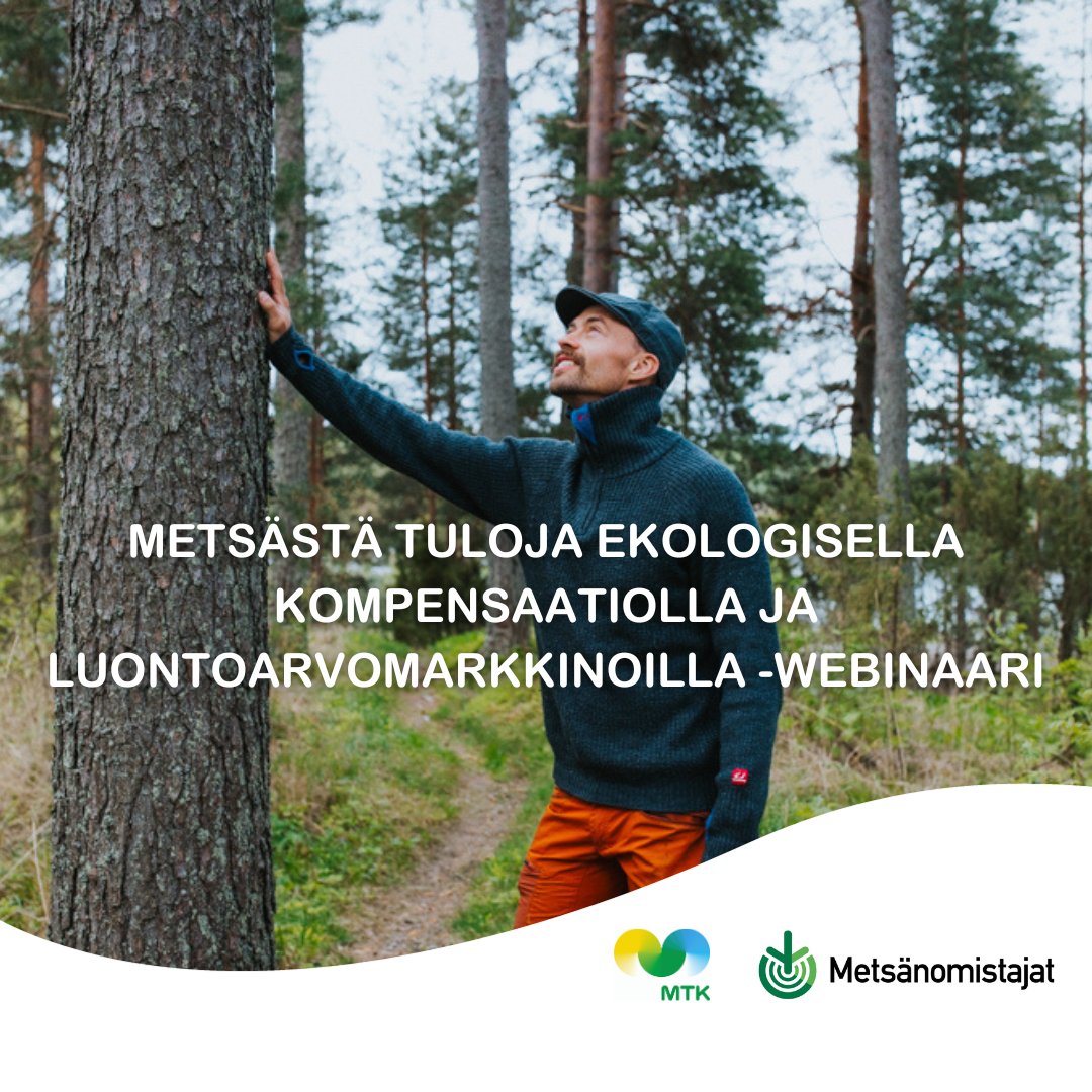 Metsästä tuloja ekologisella kompensaatiolla ja luontoarvomarkkinoilla -webinaari järjestetään torstaina 11. tammikuuta. Webinaariin ovat tervetulleita kaikki MTK:n ja metsänhoitoyhdistyksien jäsenet 🌲 Ilmoittaudu mukaan webinaariin! lyyti.fi/ilmoittaudu/Me…