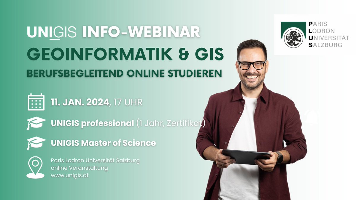 unigis's tweet photo. Du möchtest Dich im neuen Jahr als #GIS-Expert:in weiterbilden? Studiere mit @unigis #Geoinformatik #berufsbegleitend und online! 🌐 🛰

Besuche unser Info-Webinar am 11.01.2024, wo wir Deine Fragen zum #Fernstudium beantworten. 💻😊
 
🔗 Jetzt anmelden: https://t.co/NwfsoihflB https://t.co/JjJA1q1R0w