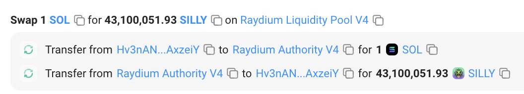 lookonchain's tweet photo. Starting with only 1.5 $SOL($92), this trader made $2M in 22 days, a gain of 21,715x!😱

This trader spotted $SILLY 5 minutes after it opened trading and spent 1 $SOL($62) to buy 43.1M $SILLY.

Then he sold 33.34M $SILLY for $528K, and currently has 9.76M $SILLY($1.5M) left, which is the 8th largest holder of $SILLY.

Address:
https://t.co/r1xNXGrQpm
