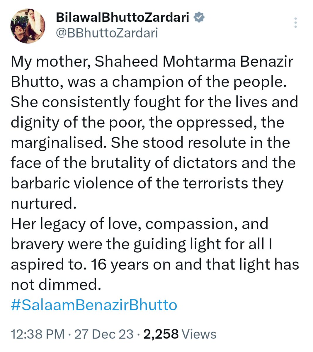 Red salute.
#ShaheedMohtarmaBenazirBhutto