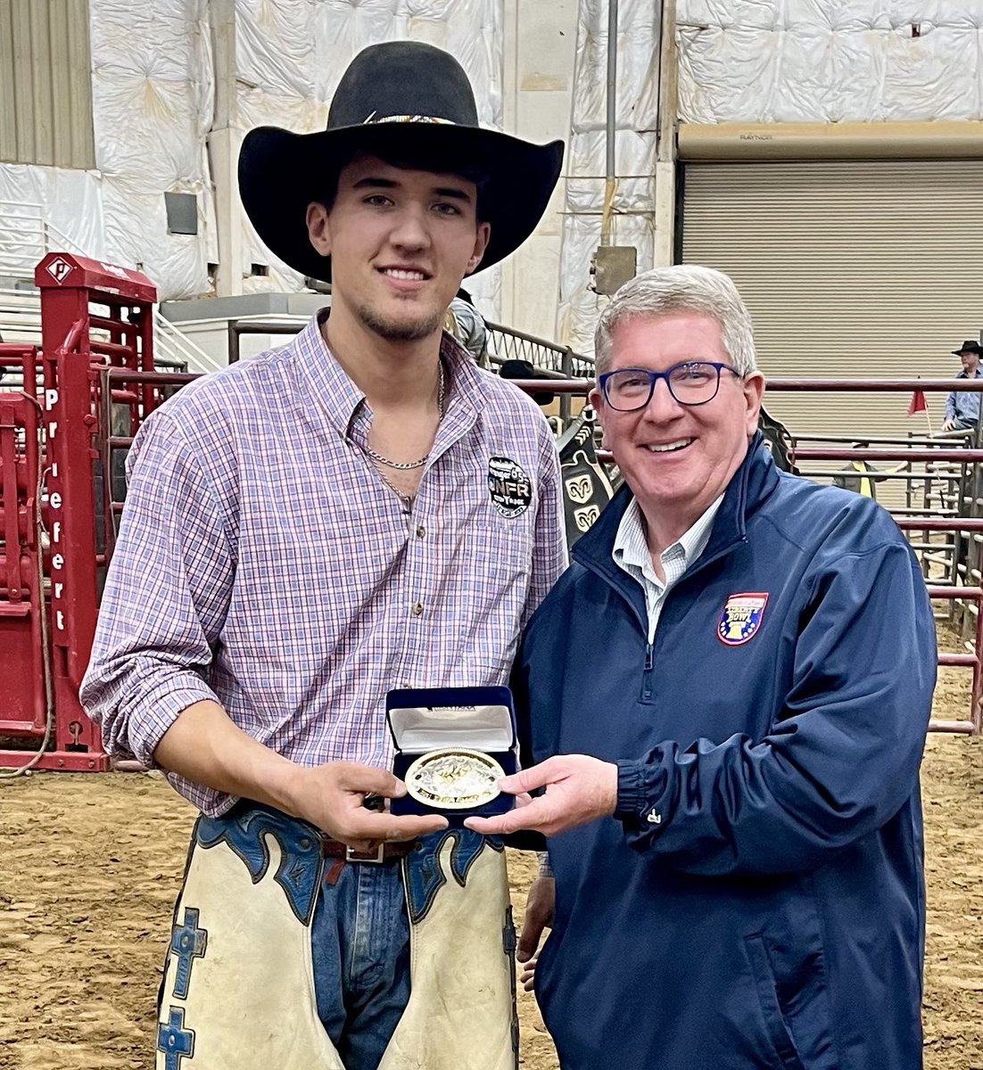 AZOLibertyBowl's tweet photo. Congratulations to Levi Daughtry from Millington, TN,  winner of the Inaugural @AutoZone Liberty Bowl Bull Riding Challenge at tonight’s Pro Rodeo. He received this custom belt buckle for his win! 🏆 https://t.co/pSwK7TxgVa