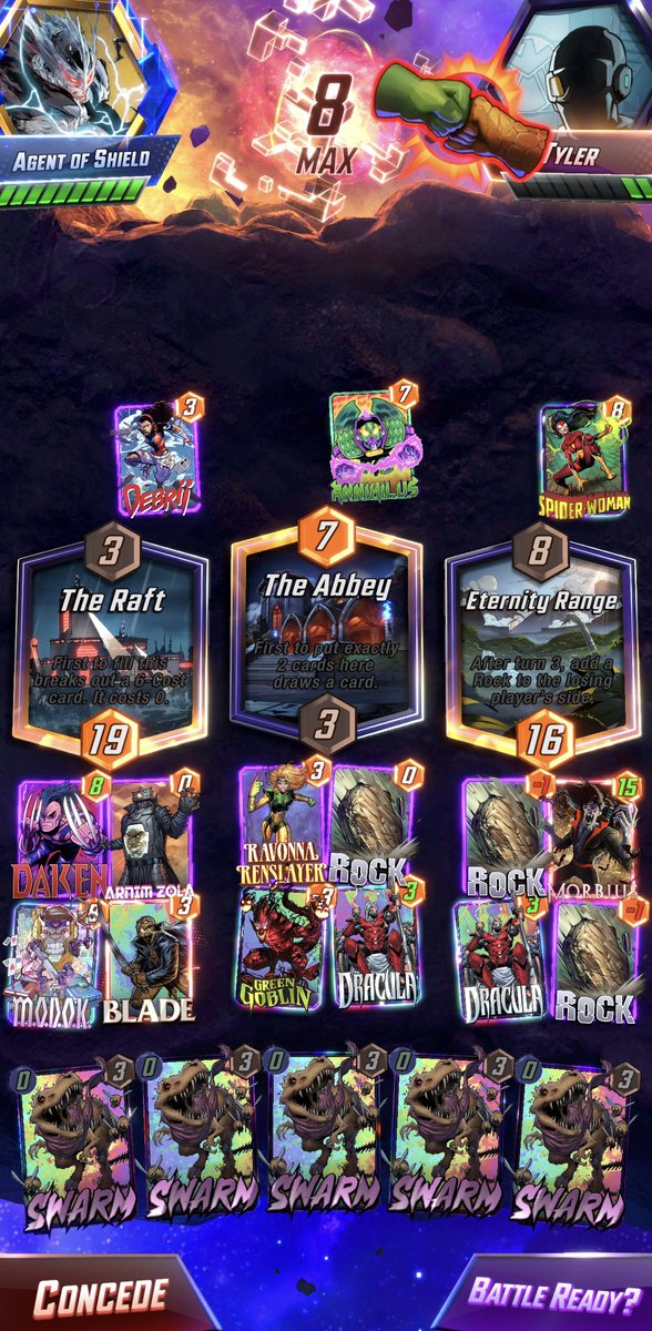 ShieldAgent's tweet image. Shout out to @ParryManilow for the fire Discard deck update. Ran through 9 straight Annihilus decks in gold conquest and won all of them. Just a few boards below @SnapDecks @MarvelSnapZone @ACozyGamer @AlexanderCoccia
@UntappedSNAP #MarvelSnap #Marvel
#discard