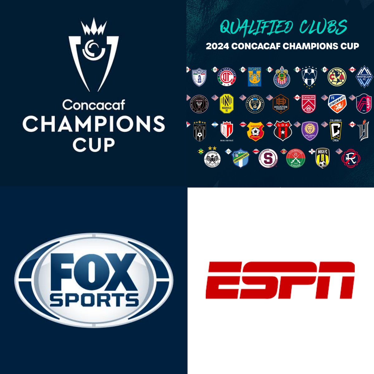 CONCACHAMPIONS 2024 POR ESPN Y FOX SPORTS! La edición 2024 de la Concacaf  Champions Cup será transmitida en México por FOX Sports y en el resto de  Latinoamérica (Incluye Brasil) por ESPN, image size:1200x1200