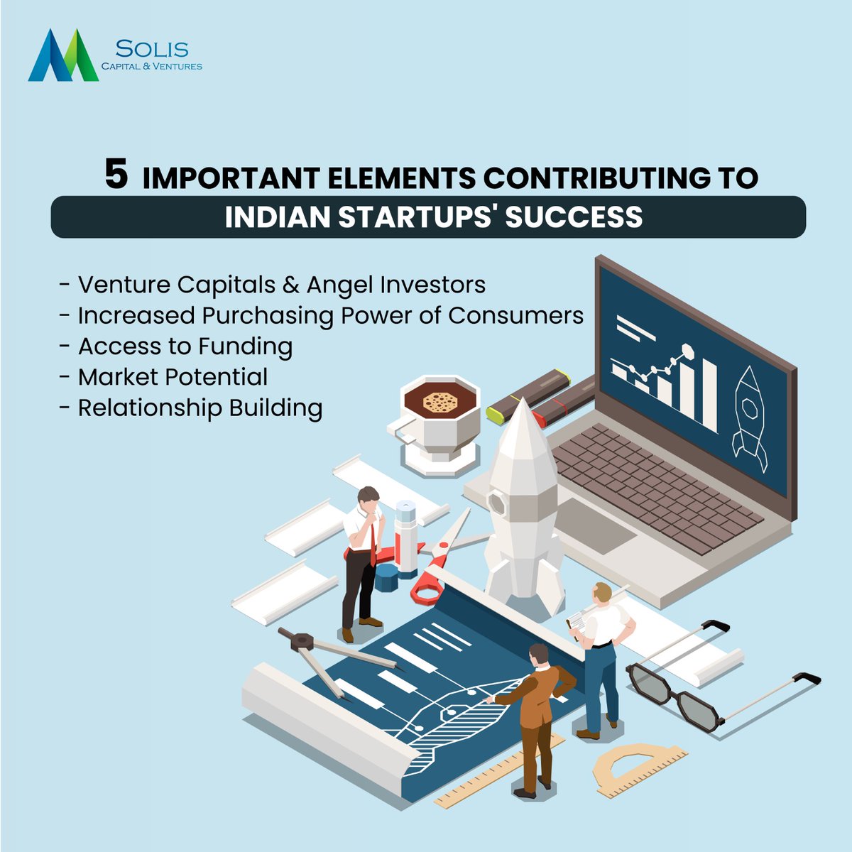 5 Important #Elements Contributing to #IndianStartups' #Success 

#VentureCapitals & #AngelInvestors
Access to #Funding
#Market Potential
Increased Purchasing Power of #Consumers
Relationship Building

#SolisCapitalVentures #business #investors