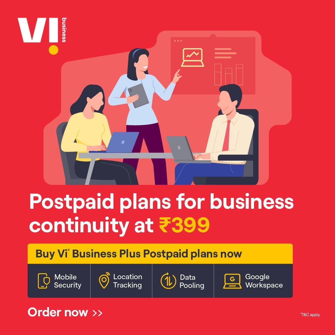 ViBusinessIndia's tweet image. Give your business everything it needs &amp;amp; more to function seamlessly, with our comprehensive Vi Business Plus Postpaid plans. Explore now rb.gy/ghakk9
 ​
#PostpaidPlan #DataPooling #LocationTracking #MobileSecurity #ReadyForNext