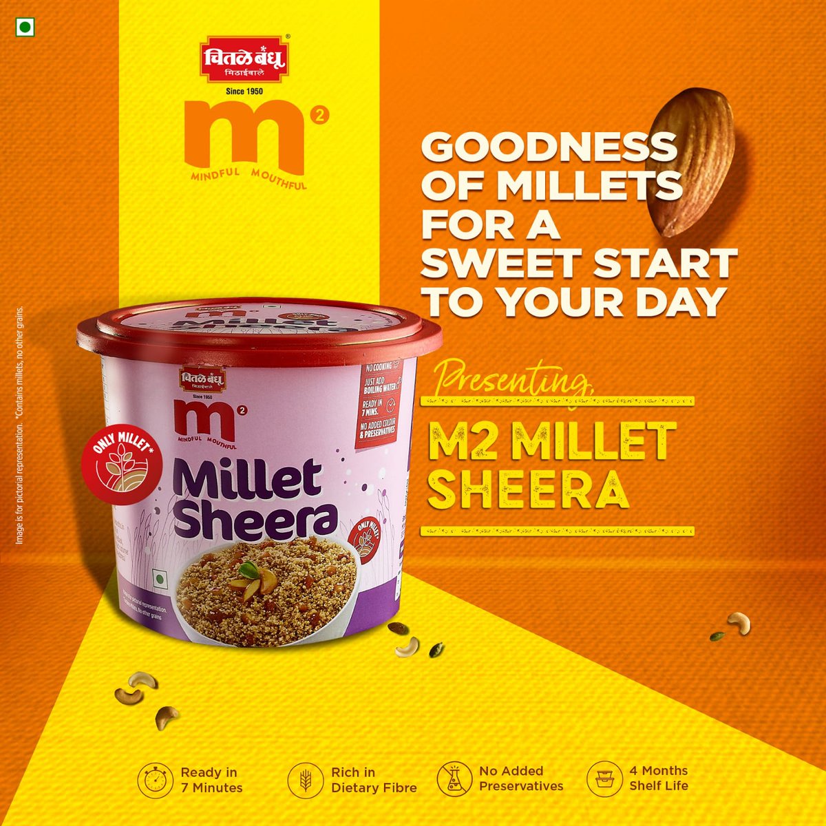 Dive into guilt-free sweetness with this delicious meal. Relish the goodness of millet with this Millet Sheera by M2.
✅No cooking, just add boiling water
✅No added preservatives 
✅Ready to eat in just 7 minutes

#ReadyToCook #MilletSheera #MilletMeals #EasyToCook
