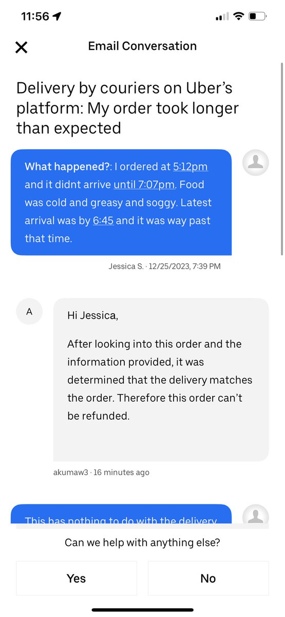jessicalee422's tweet photo. @Uber_Support wasnt even asking for a full refund, but ridiculous that my food arrived 2 hours after order time and you didnt even offer an apology. Whats the point of a latest arrival time if ya dont follow it? 🙃 @UberEats https://t.co/aGZZ874B57