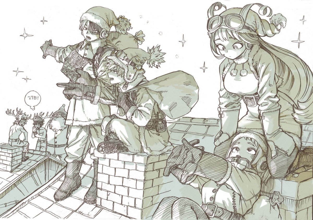 ¡Nueva ilustración dibujada por Horikoshi para celebrar la Navidad! 🎄🎅 #MyHeroAcademia #heroaca_a