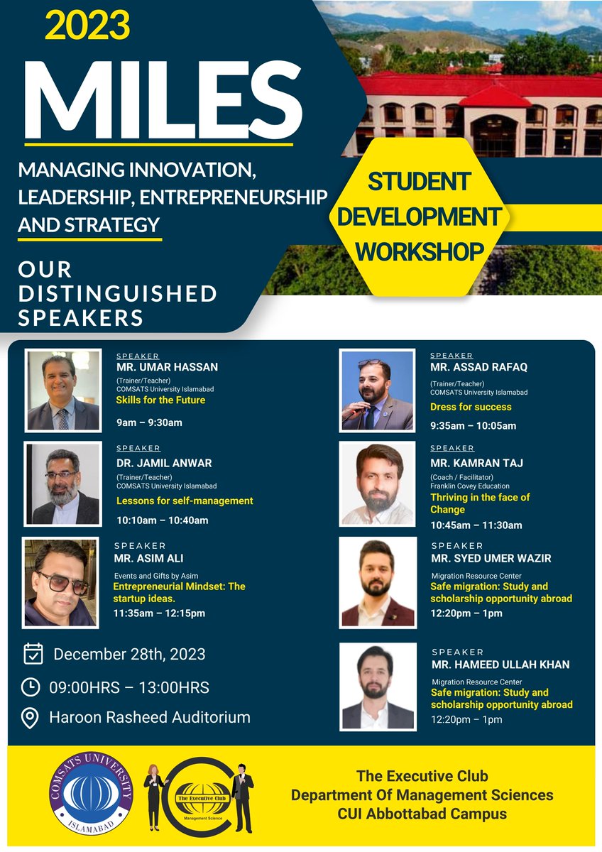 rizwanabbasi's tweet photo. Student Development Workshop
The department of management sciences is pleased to invite you to the student development workshop being held on December 28, 2023 9am . https://t.co/C4HVqH1h47