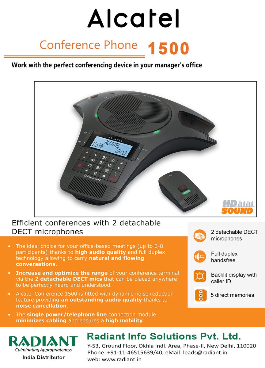 Radiant_in's tweet photo. Alcatel Conference 1500 &amp; IP1850 !!
Designed for innovative audio conferences

To know more: 👇
Conference 1500: https://t.co/2pOX0vdI4a
Conference IP1850: https://t.co/RjZ4VtXuqw

#Alcatel #ConferencePhone #AlcatelConferencePhone #conferences #events #meetings #radiant https://t.co/DyW4YEfNAr