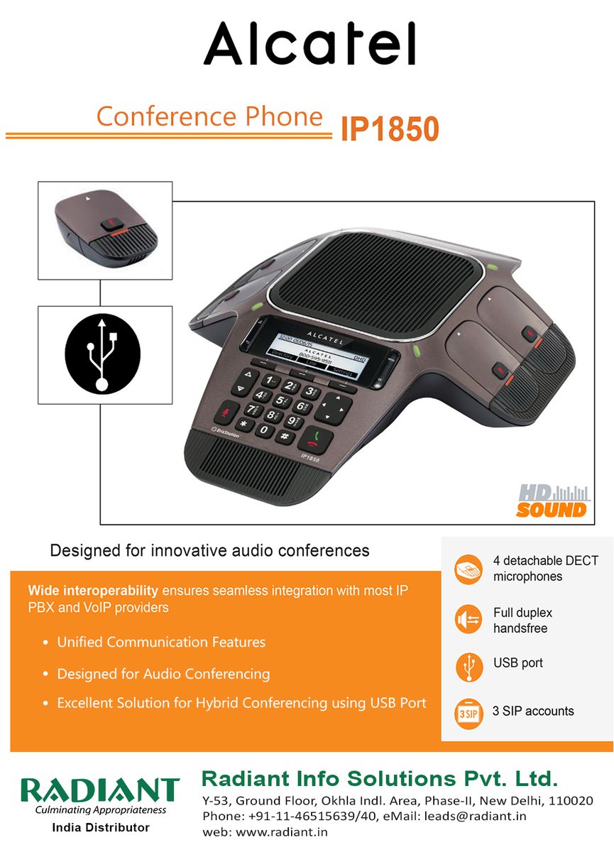 Radiant_in's tweet photo. Alcatel Conference 1500 &amp; IP1850 !!
Designed for innovative audio conferences

To know more: 👇
Conference 1500: https://t.co/2pOX0vdI4a
Conference IP1850: https://t.co/RjZ4VtXuqw

#Alcatel #ConferencePhone #AlcatelConferencePhone #conferences #events #meetings #radiant https://t.co/DyW4YEfNAr