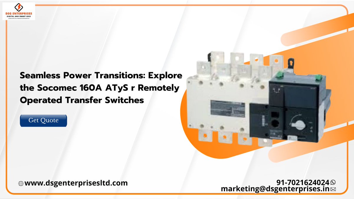 enterprises_dsg's tweet image. Introducing the Socomec 160A ATyS r Remotely Operated Transfer Switches (RTSE) — where innovation meets reliability!  

rb.gy/4cum7y

#powermanagement #switchgearsolutions #electricalengineering #remoteswitches #energyefficiency #industrialautomation #backuppower