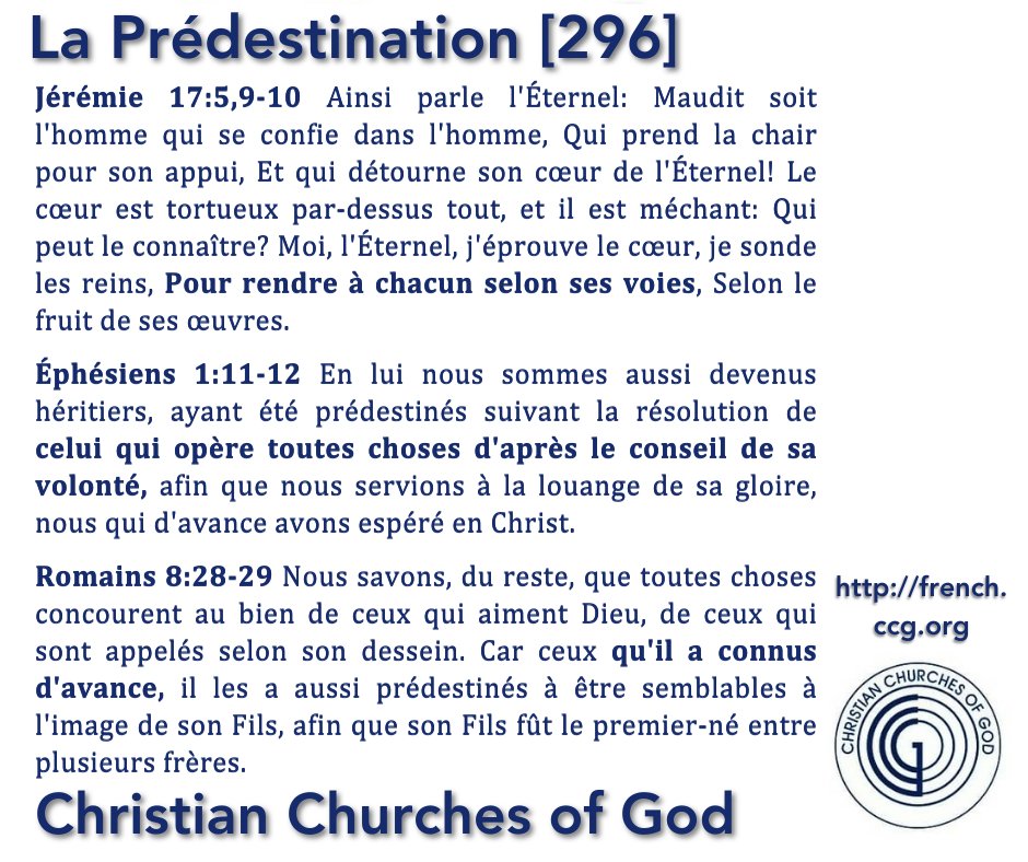 CCGFrancophone's tweet image. La #Bible dit que nous avons été choisis par #Dieu et #prédestinés à être appelés. Qu’est-ce que cela signifie exactement ? Quand cela s’est-il produit ? [..]

french.ccg.org/s/p296.html