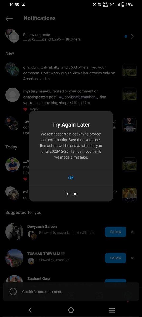 abhishk_chauhan's tweet photo. Dear @instagram , it's been 27th December and my commenting is still disabled. What's up with that? I need to engage with my buddies , and this is getting frustrating. Can we get this sorted ASAP? #InstagramProblems https://t.co/8MwZw8hdpk