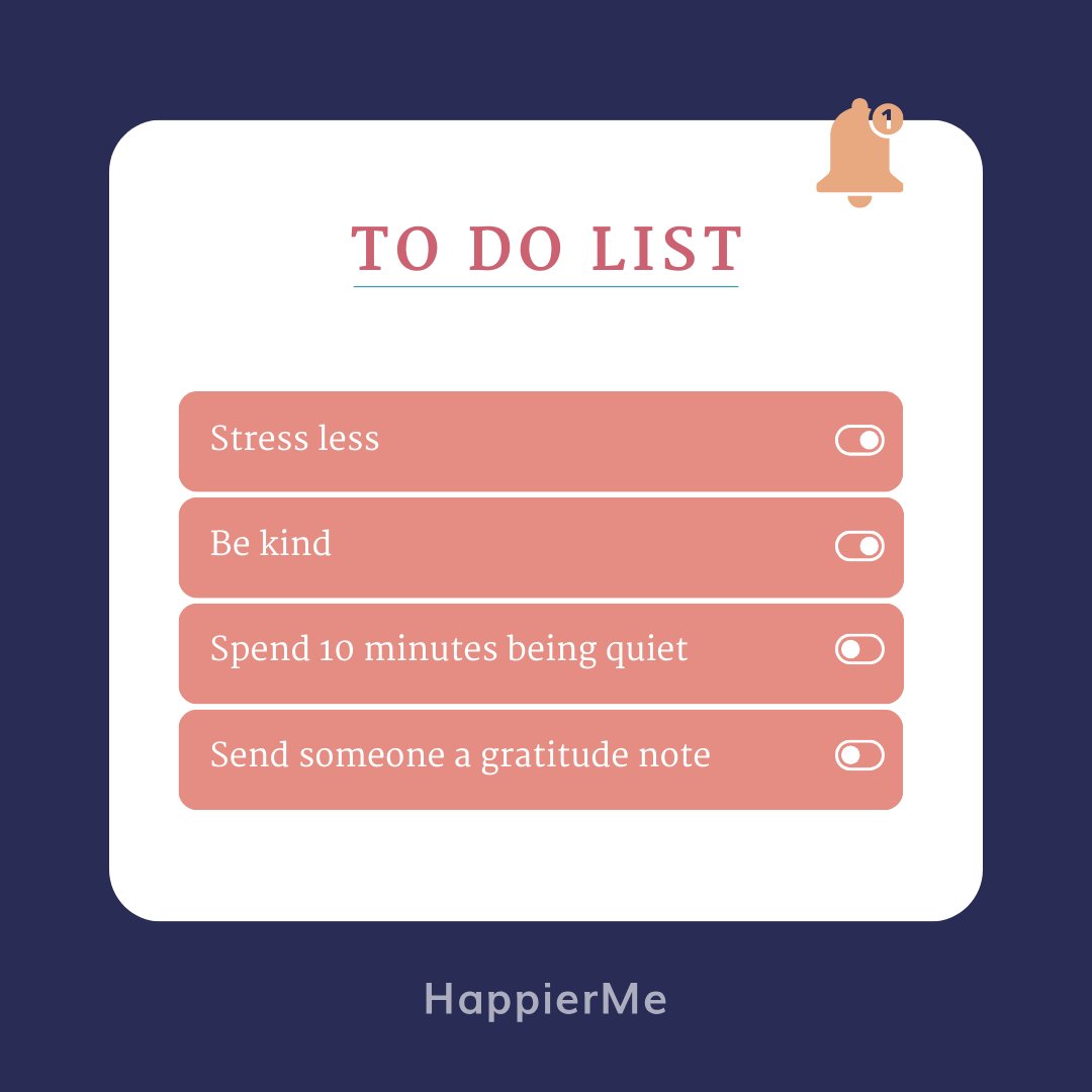 In this week’s to-do list, be kind, and appreciate your loved ones. Here’s wishing you a happy week ahead!
For daily inspiration, download the HappierMe app: onelink.to/qk6f7n

#happierme #mentalhealth #mentalhealthapp #wisdomapp #humanwisdomapp #wisdomjourney