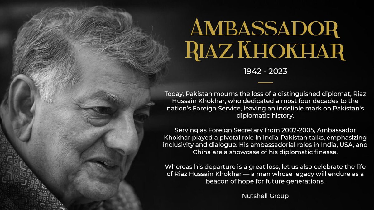 In loving memory of Riaz Khokhar Saheb, a cherished guide, mentor, & dear friend. I deeply valued our association, finding inspiration in his remarkable contributions to Pakistan. His legacy will forever be a source of admiration and gratitude. RIP, Riaz Khokhar Saheb.