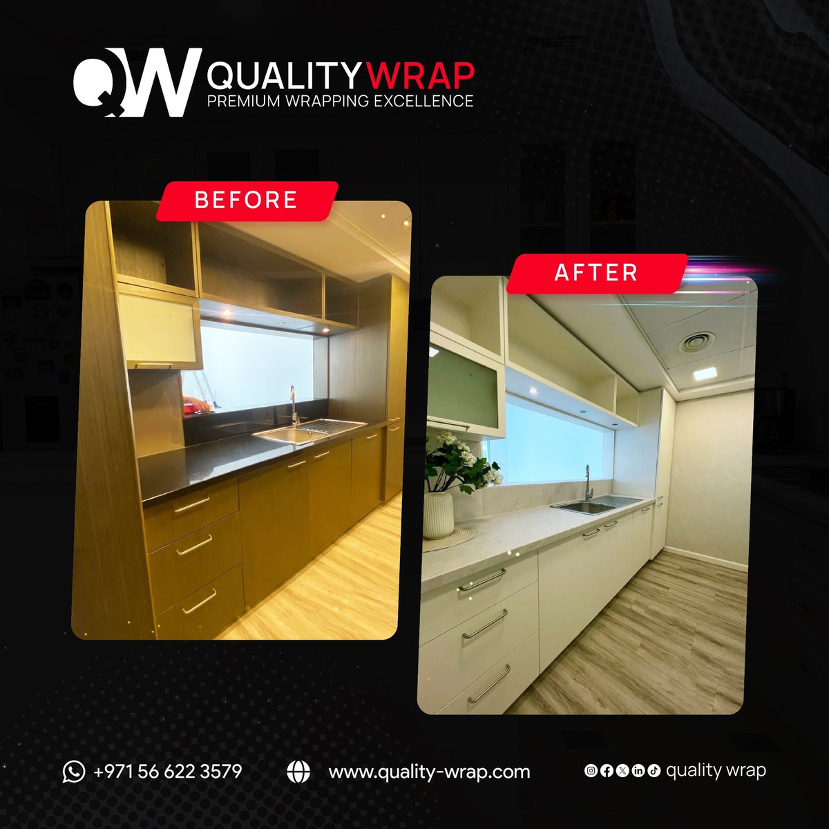 QualityWrap's tweet photo. 🌟 Transform your kitchen effortlessly with vinyl wrapping from QualityWrap! 🍽️ Elevate your space with our premium vinyl wraps, adding a touch of elegance and durability to your kitchen surfaces. Explore our collection today at https://t.co/O7iqNyjgMH. For inquiries. https://t.co/EcU7awON0Q